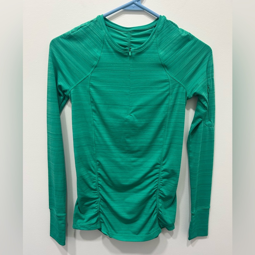 Athleta Long Sleeve XXS Green Pacifica Contoured Pockets 1/4 Zip Gym Run Stretch